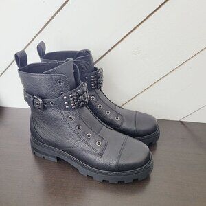 NEW Karl Lagerfeld Paris Women's 9.5 Pippa Black Leather Combat Boots// 10PT